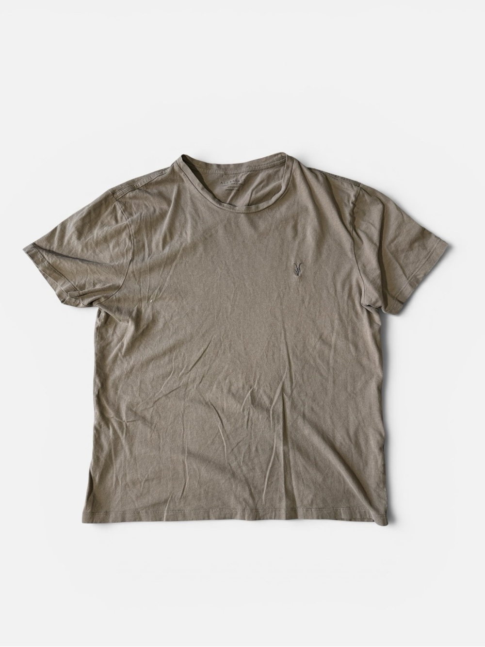 SOLD All Saints mens M medium regular fit tan solid crewneck short sleeve